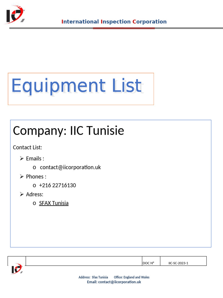 Equipment List | PDF