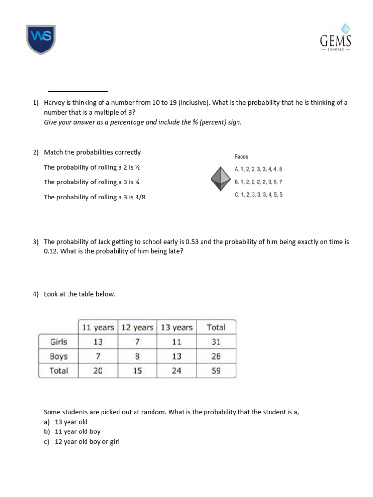 Year 8 - Term 2 Revision - Probability | PDF