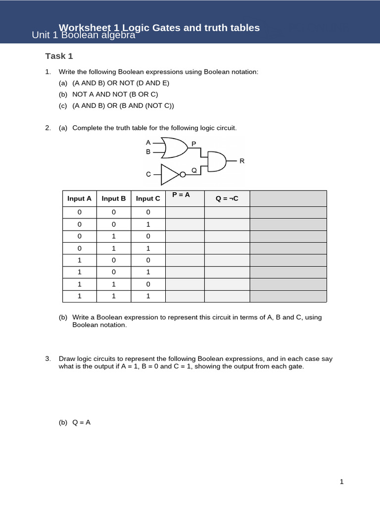 Boolean Algebra Worksheet 1 | PDF