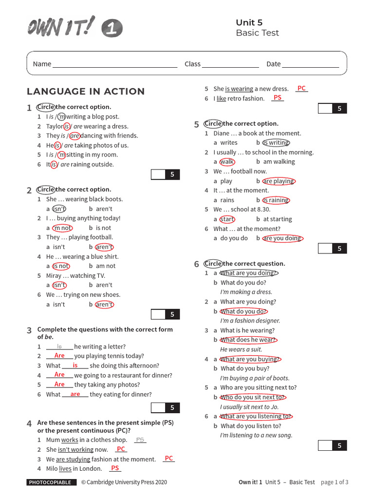 Unit5 Basic Test With Answers | PDF