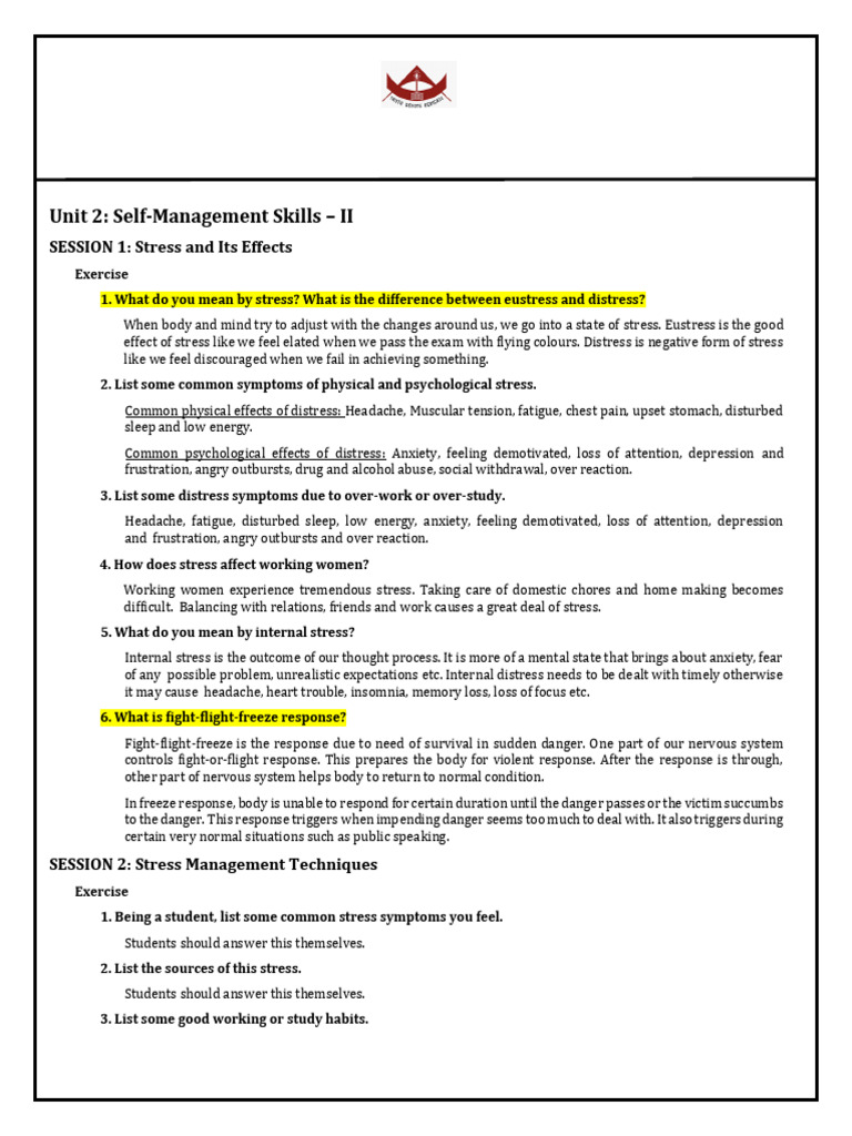 Self Management Skills Notes | PDF