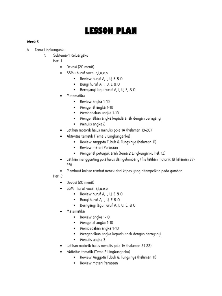 Lesson Plan Week 5 | PDF