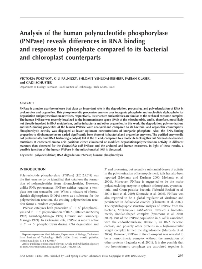Analysis of The Human Polynucleotide Phosphorylase (PNPase) Reveals ...