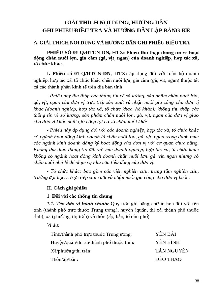 10.giai Thich Noi Dung Huong Dan Ghi Phieu Dieu Tra Va Lap Bang Ke | PDF