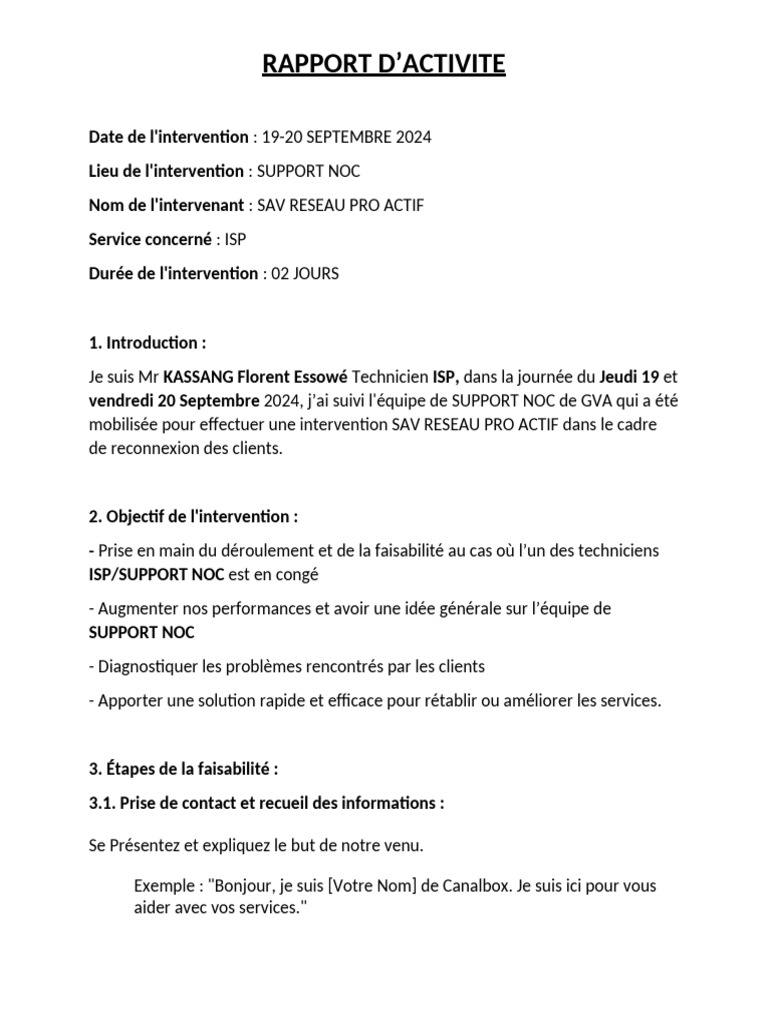 Rapport D'intervention | PDF