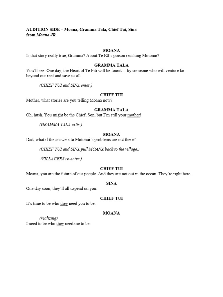 Moana, Gramma Tala, Chief Tui, Sina | PDF