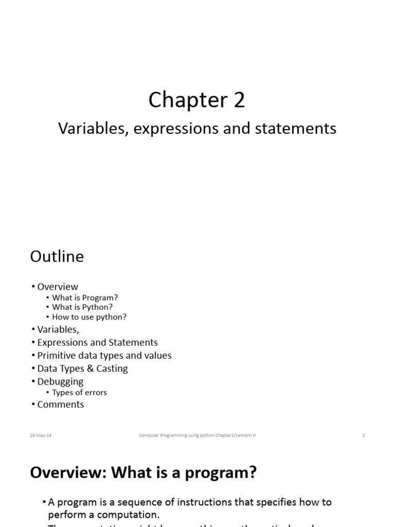 Chapter 2 - Variables Expressions and Statements | PDF