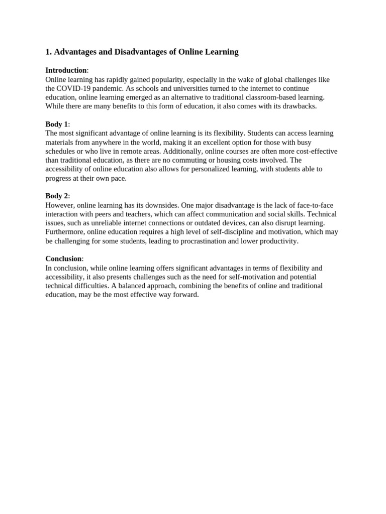 Advantages and Disadvantages of Online Learning | PDF