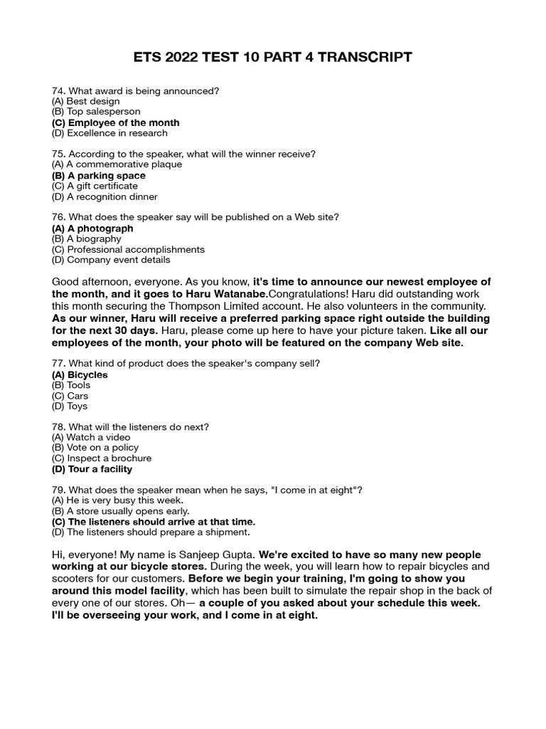 Ets 2022 Test 10 Part 4 Transcript | PDF
