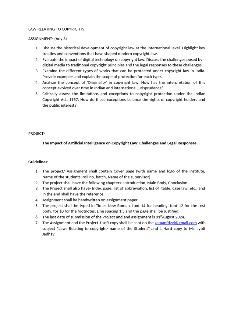 Assignment guidelines copyright laws pdf