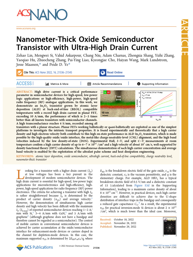 Lin Et Al 2022 Nanometer Thick Oxide Semiconductor Transistor With
