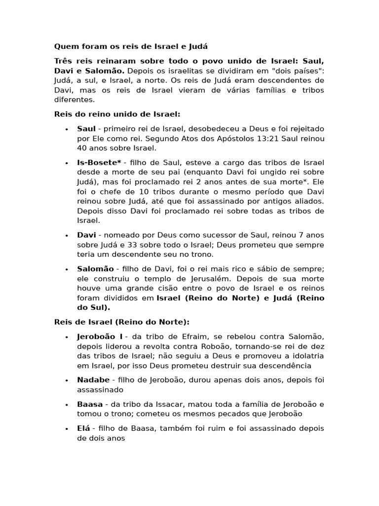 Quem Foram Os Reis De Israel E Judá Pdf