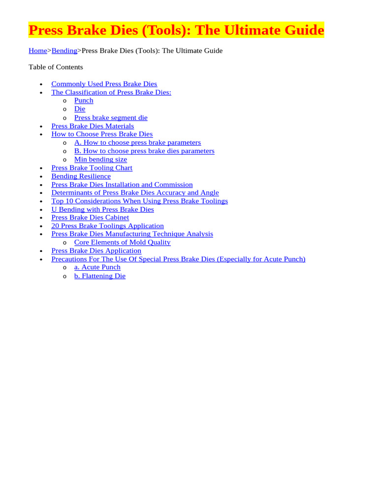 Press Brake Dies - Tools - The Ultimate Guide | PDF