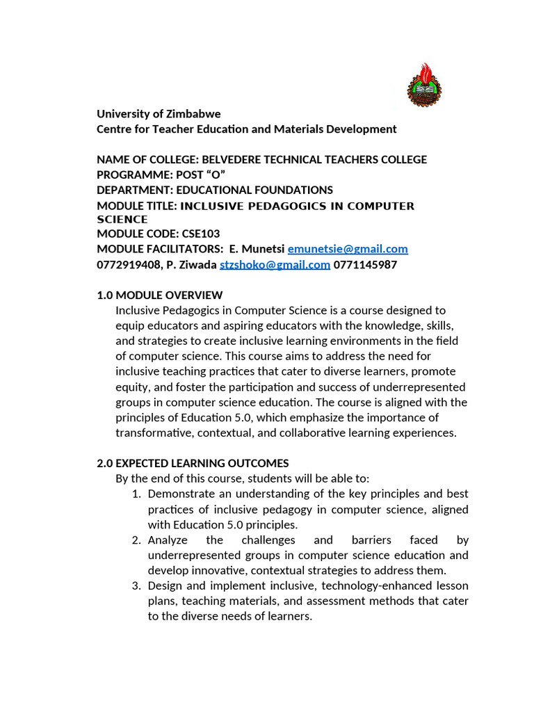 Inclusive Pedagogics in Computer Science | PDF