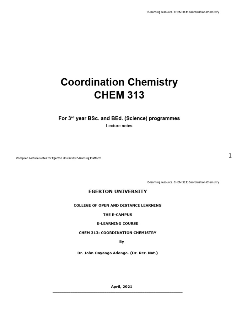 Chem 313 Coord Chem Notes For Students Pdf