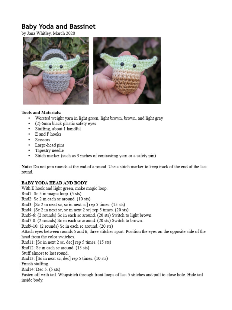 Free Baby Yoda Crochet Pattern | PDF | Crochet | Needlework