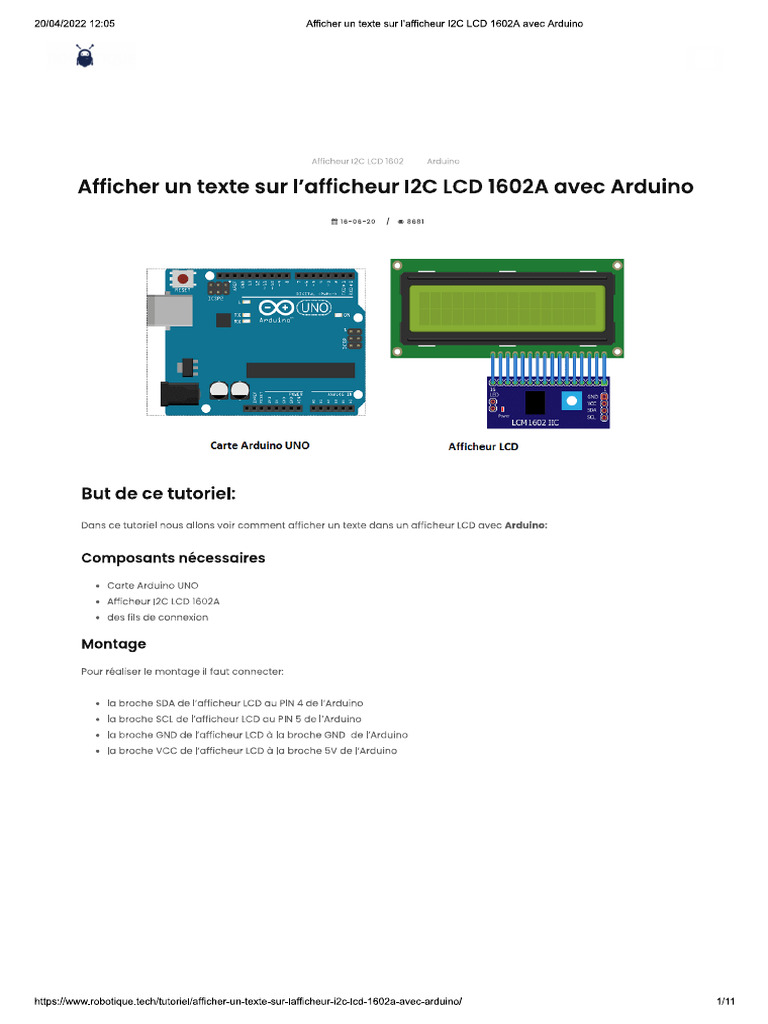 Afficher Un Texte Sur L - Afficheur I2C LCD 1602A Avec Arduino | PDF