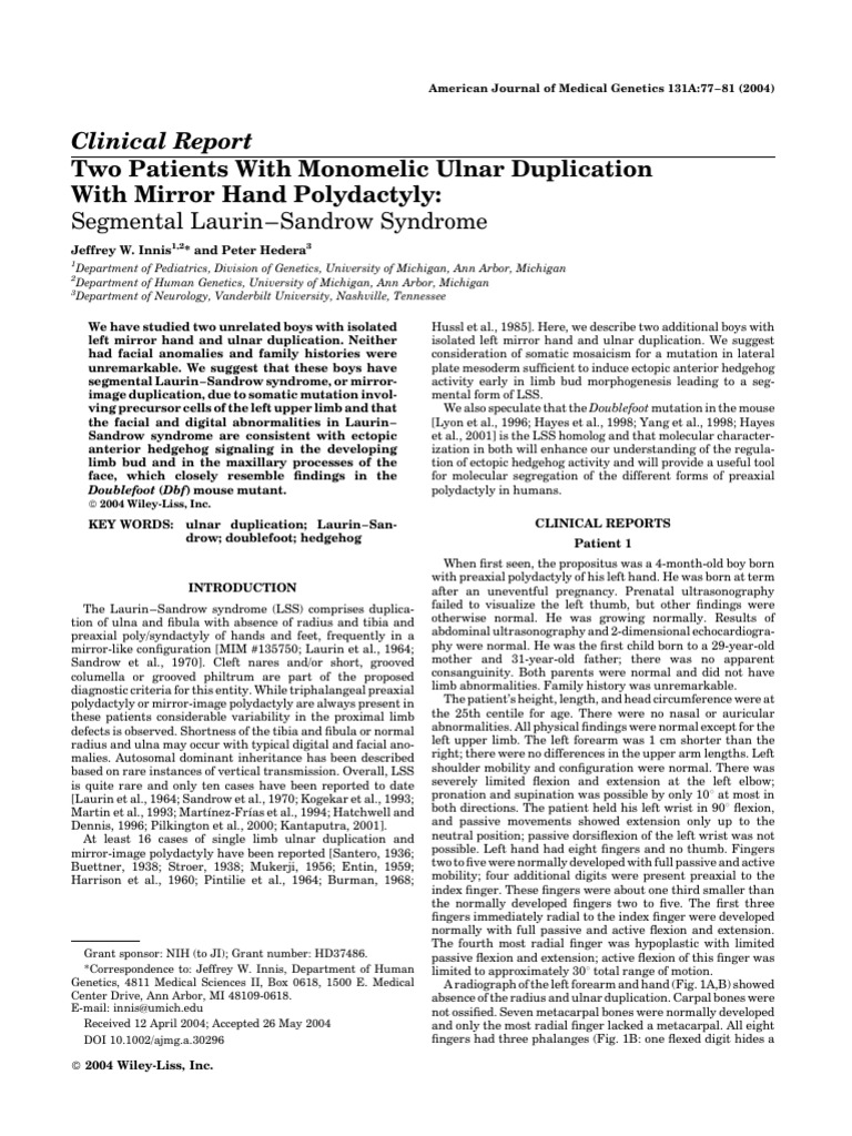 INNIS Two Patients With Monomelic Ulnar Duplication With Mirror Hand ...