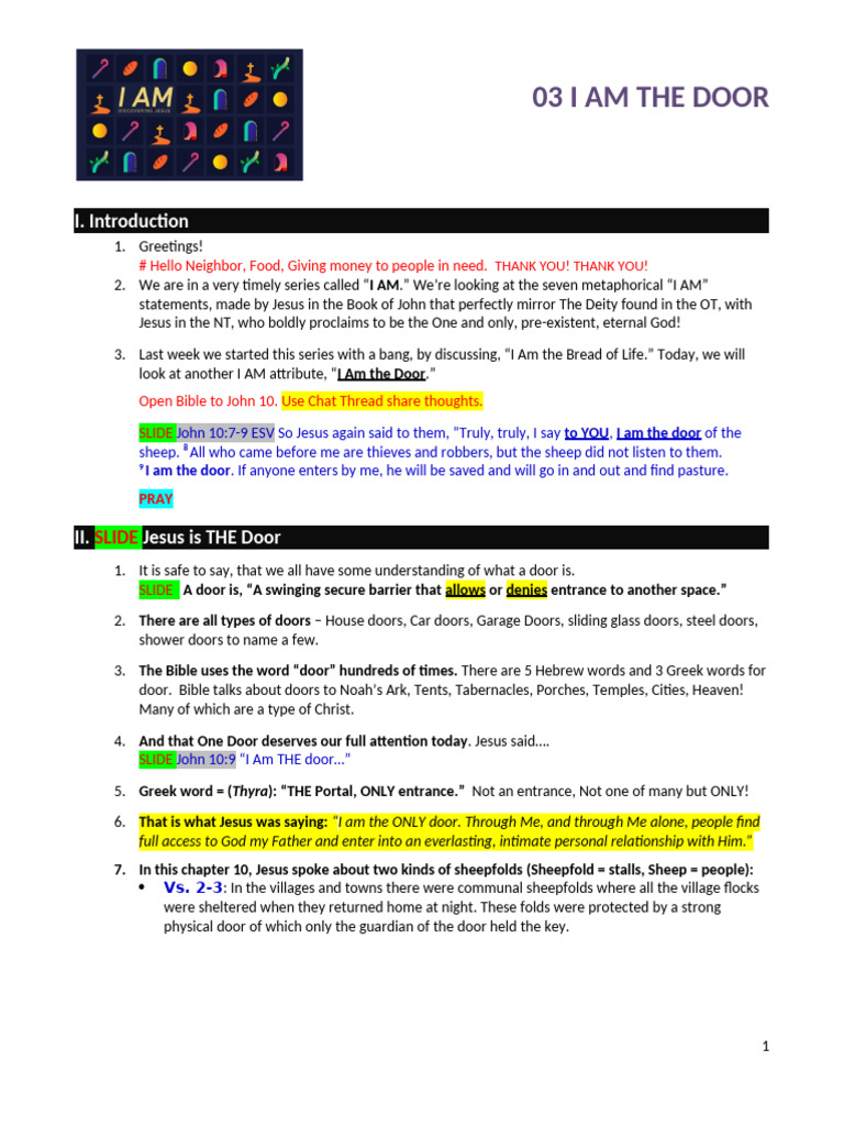 03 I AM The Door - Notes | PDF | Shepherd | Jesus