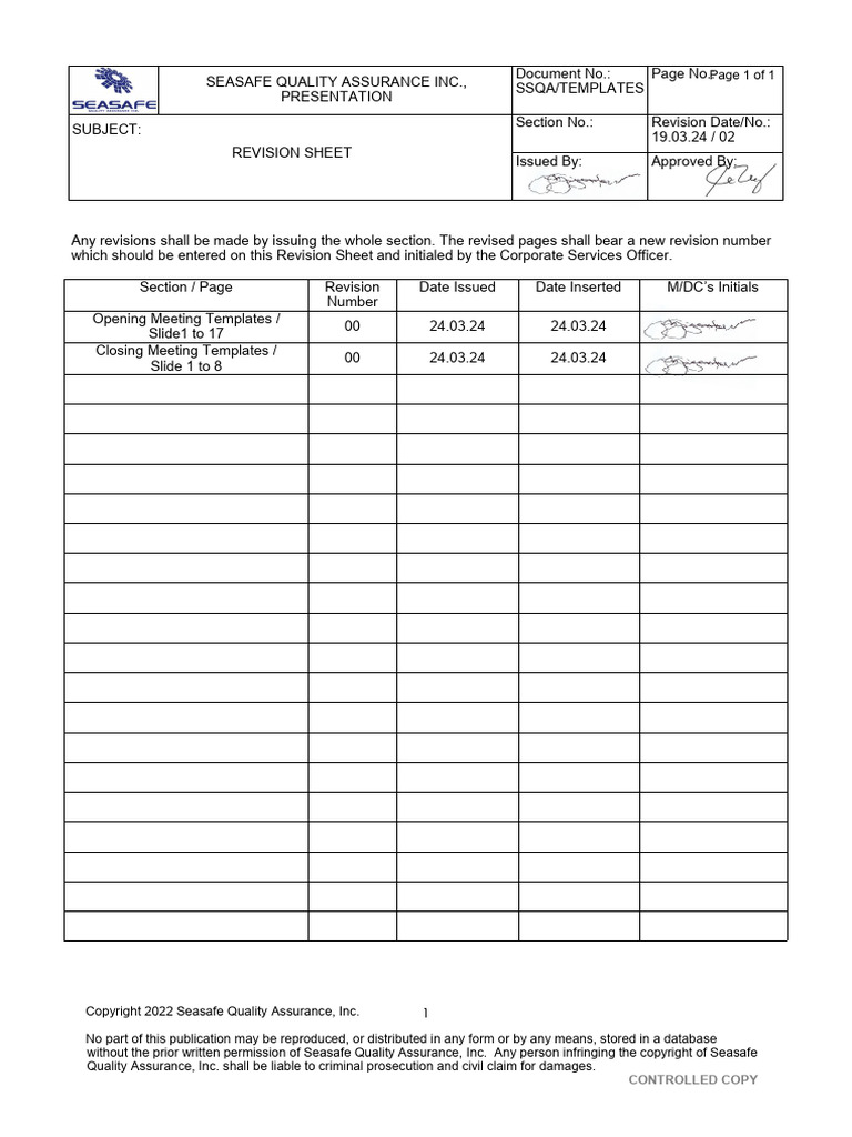 Revision History (Opening and Closing Presentation) | PDF | Copyright ...
