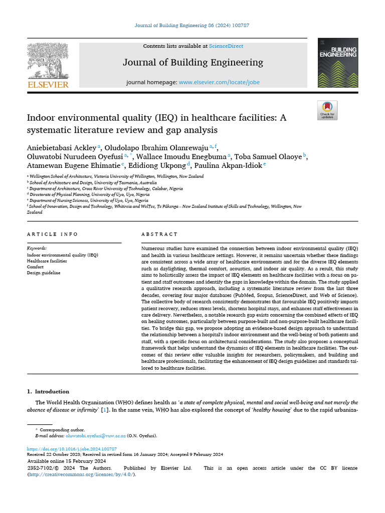 Indoor Environmental Quality (IEQ) in Healthcare Facilities | PDF