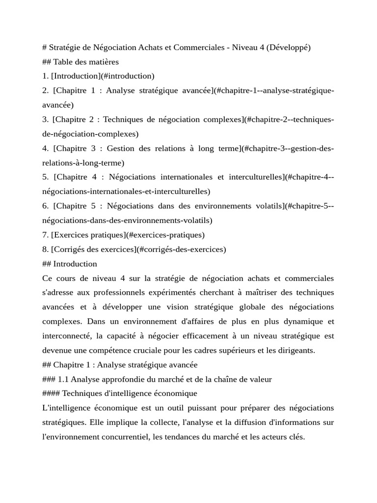 Cours Negociation Niveau 4 | PDF
