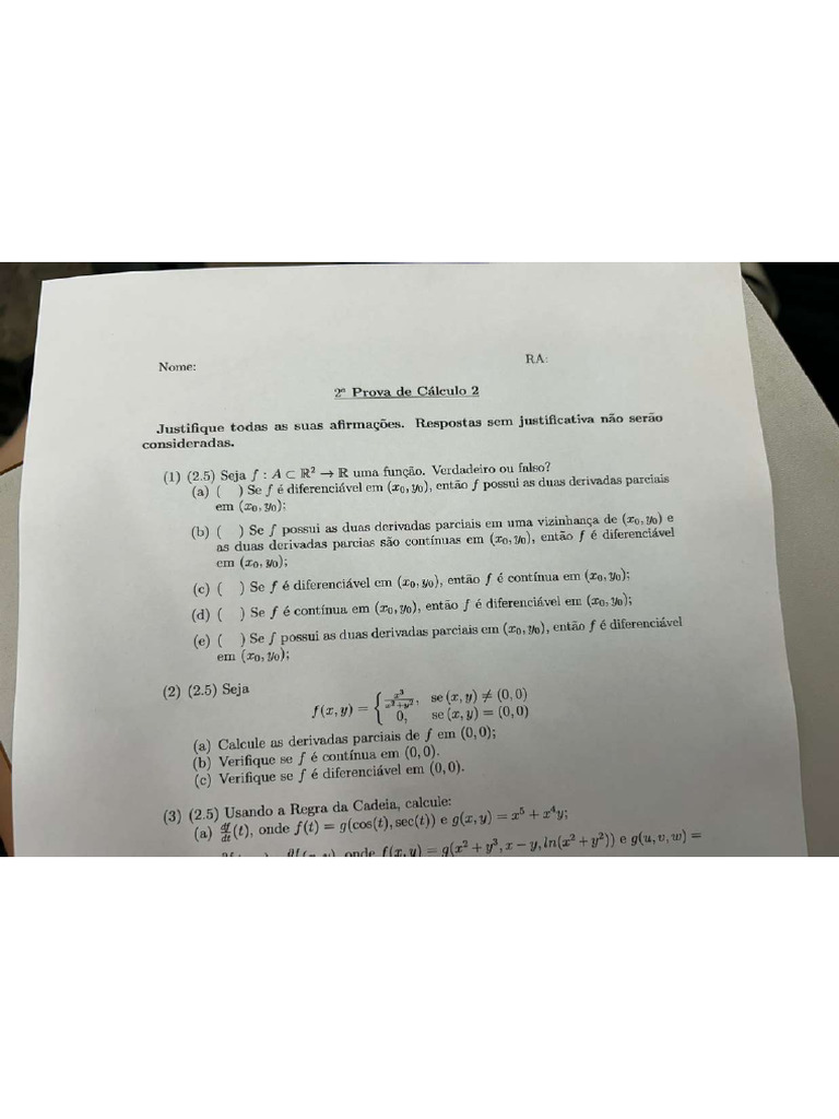 2° Pré Prova Cálculo 2 | PDF