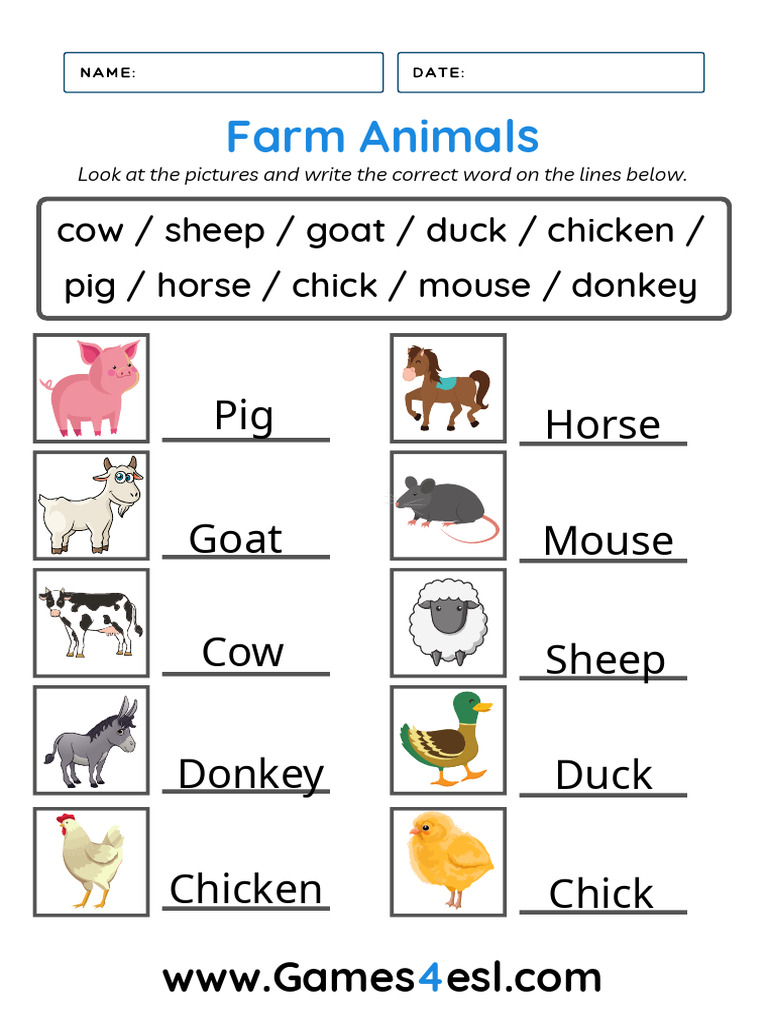 Farm Animals Worksheet 3 | PDF