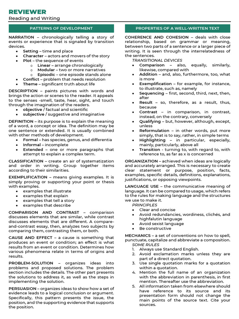 Reading and Writing Lesson Notes | PDF