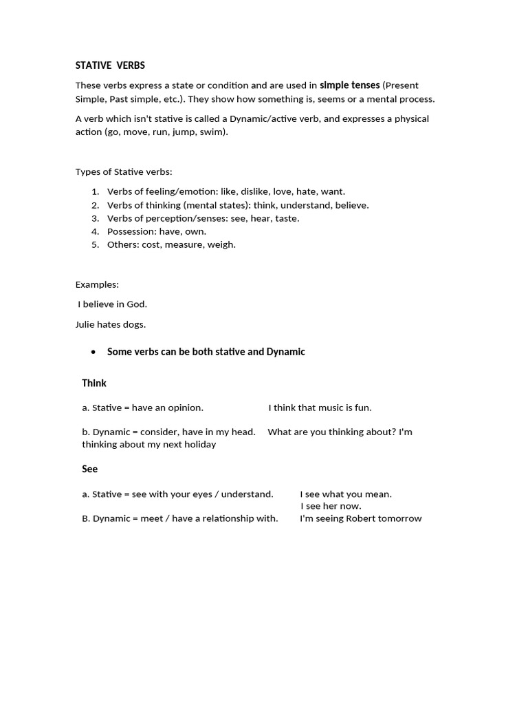 Stative Verbs | PDF