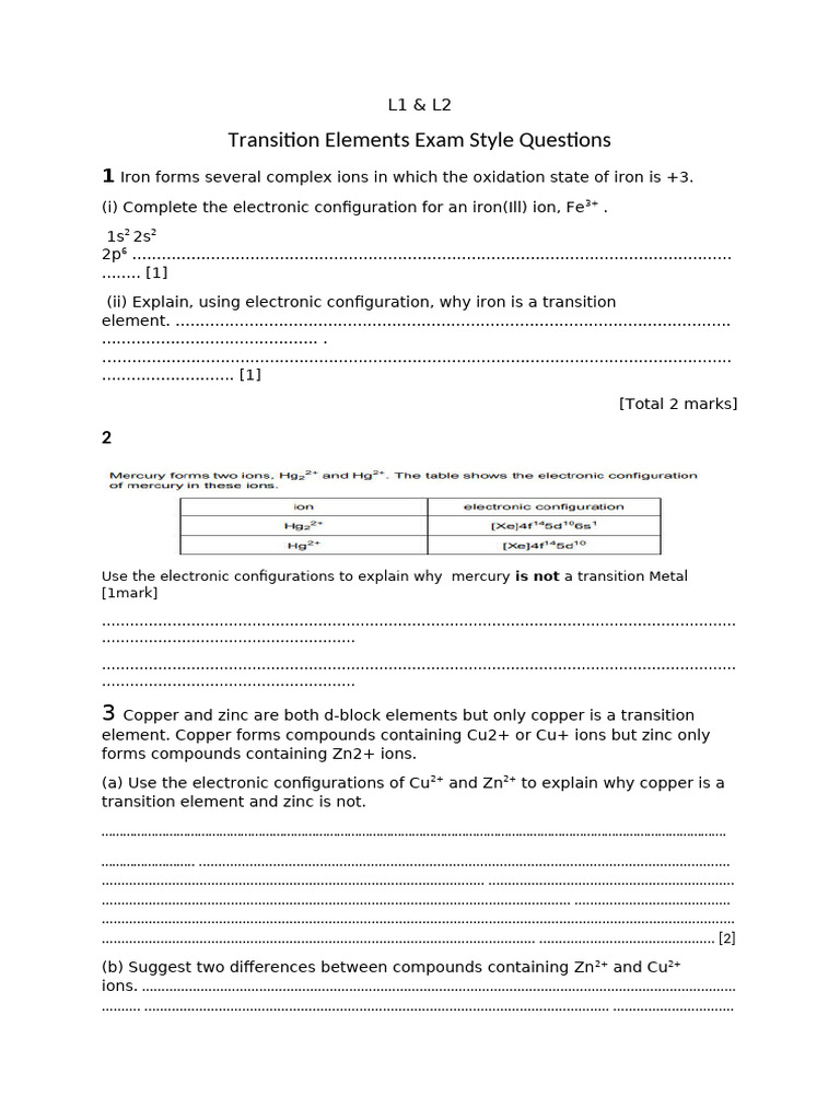 L1&L2 Transition Metals | PDF