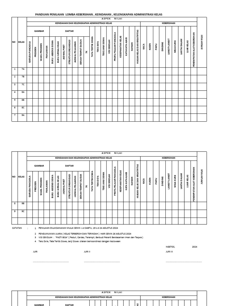 Lomba Kebersihan Kelas 2024 Pdf