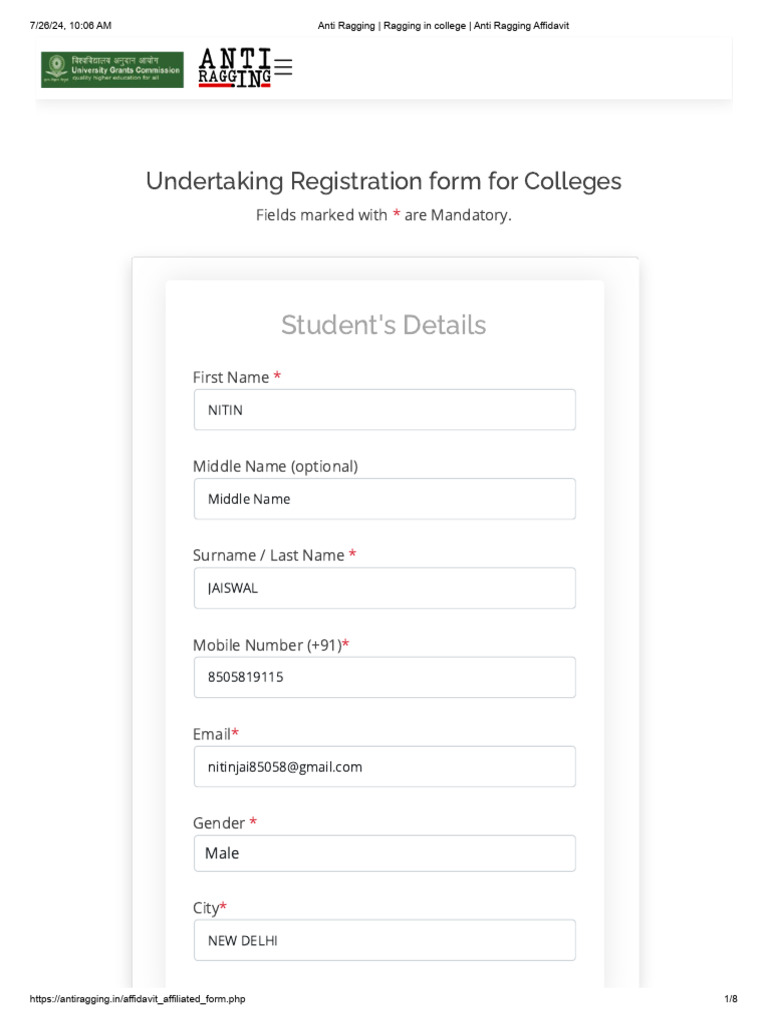 Anti-Ragging Form for Students | PDF | Aggression | Injustice