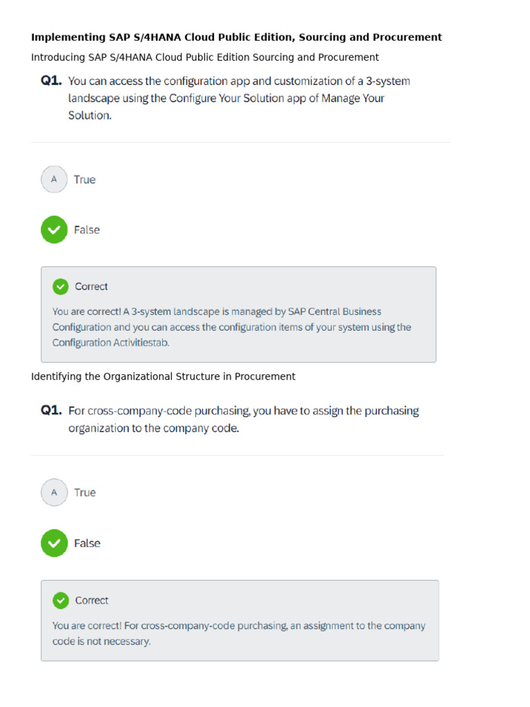 QUIZ - Implementing SAP S4HANA Cloud Public Edition, Sourcing and ...