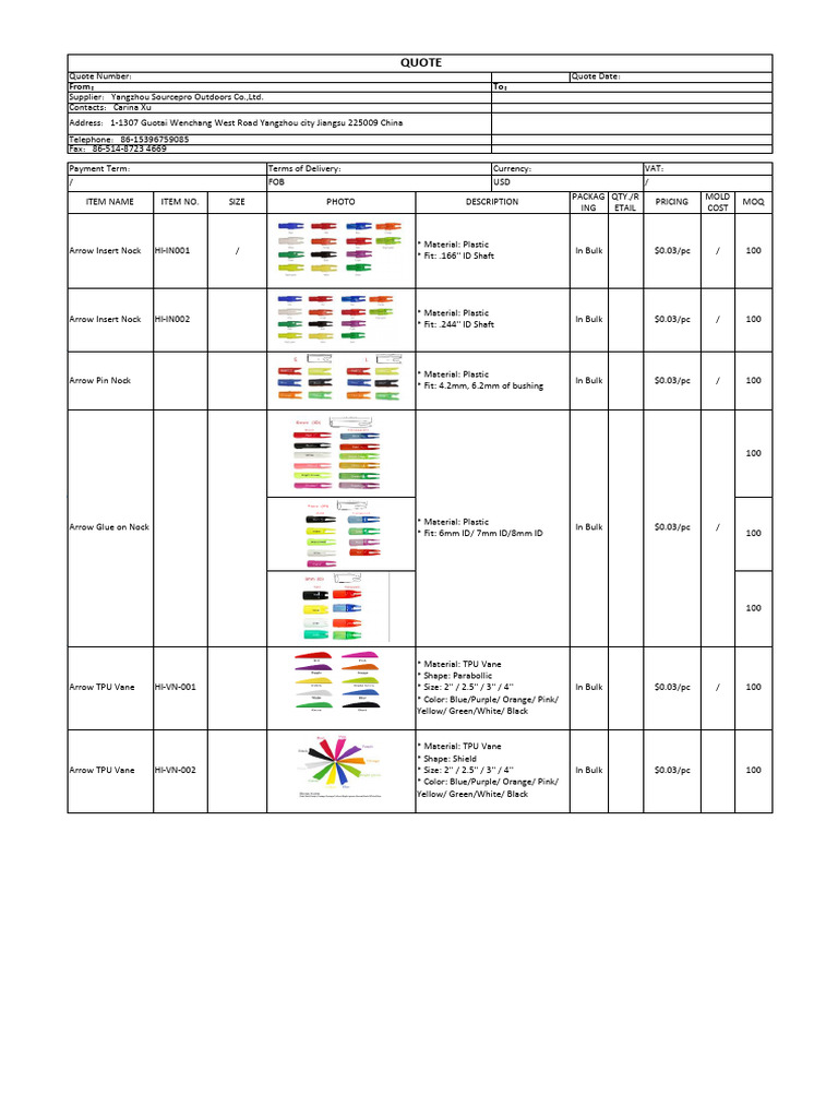 2-Arrow Components Quotation | PDF | Arrow | Color