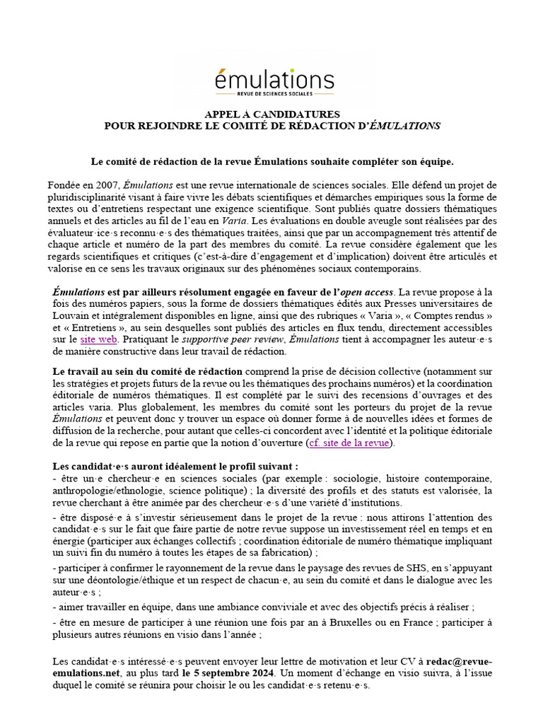 Emulations - Appel - A - Candidatures - Membre - Du - Comite - de ...