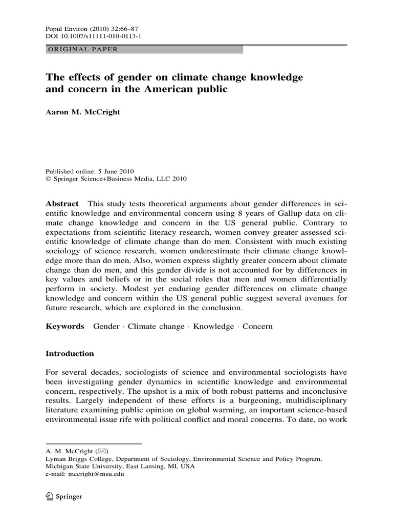 Effects of Gender On CC Knowledge and Concern | PDF