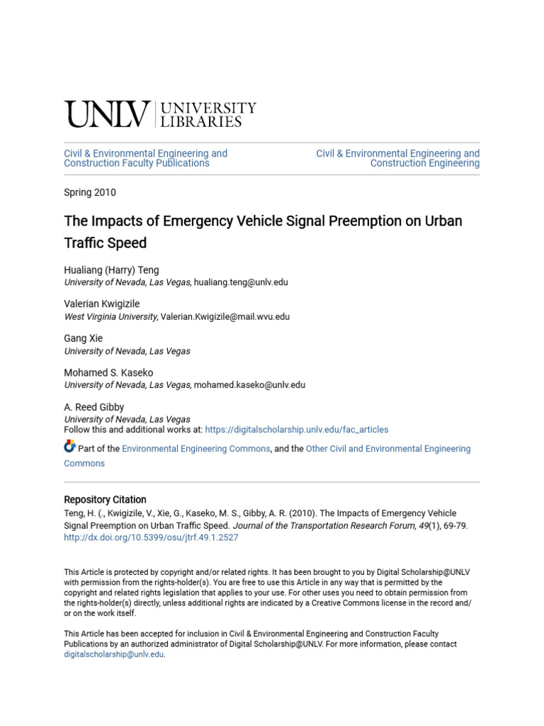 The Impacts of Emergency Vehicle Signal Preemption On Urban Traff | PDF