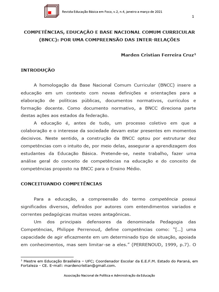 Competencias Educacao e BNCC CRUZ-M-C-F | PDF | Career & Growth ...
