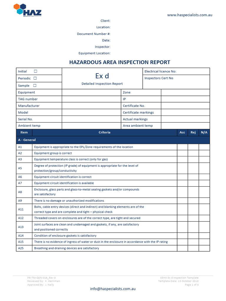 EEHA Ex d Inspection Report Template | PDF | Electrical Resistance And ...