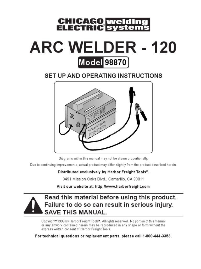 120 Amp Arc Welder Manual 98870 | PDF | Electric Arc | Welding
