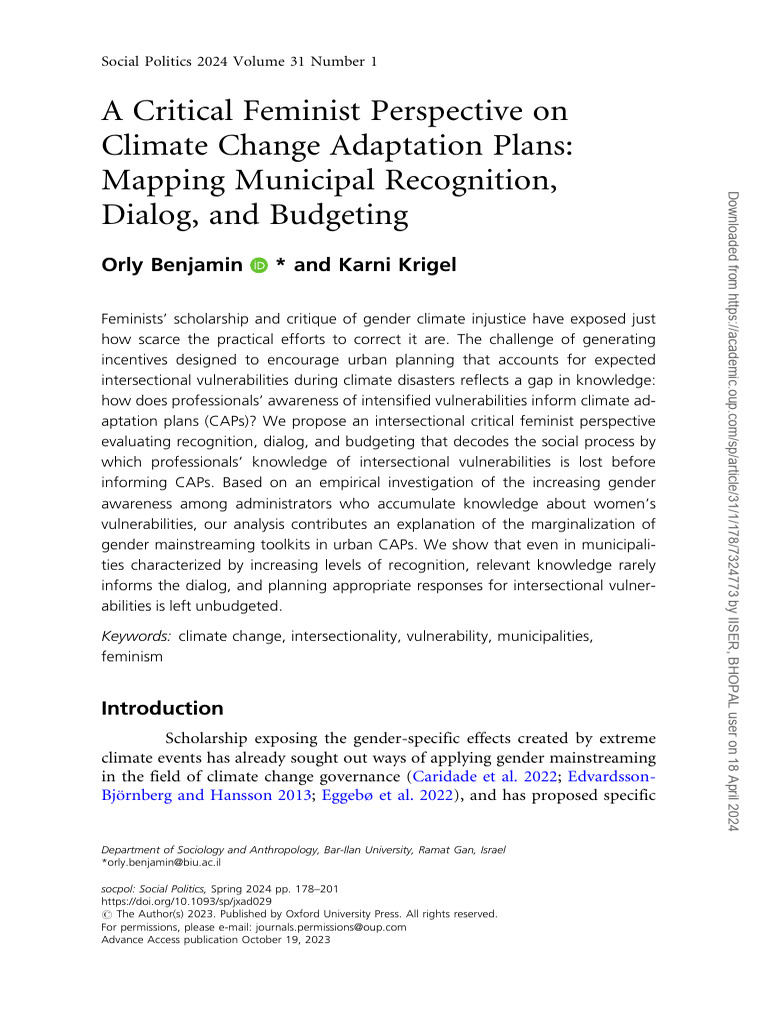 A Critical Feminist Perspective On Climate Change Adaptation Plans ...