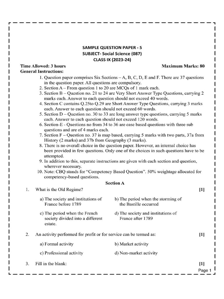 S.ST Sample Paper For Class 9th | PDF