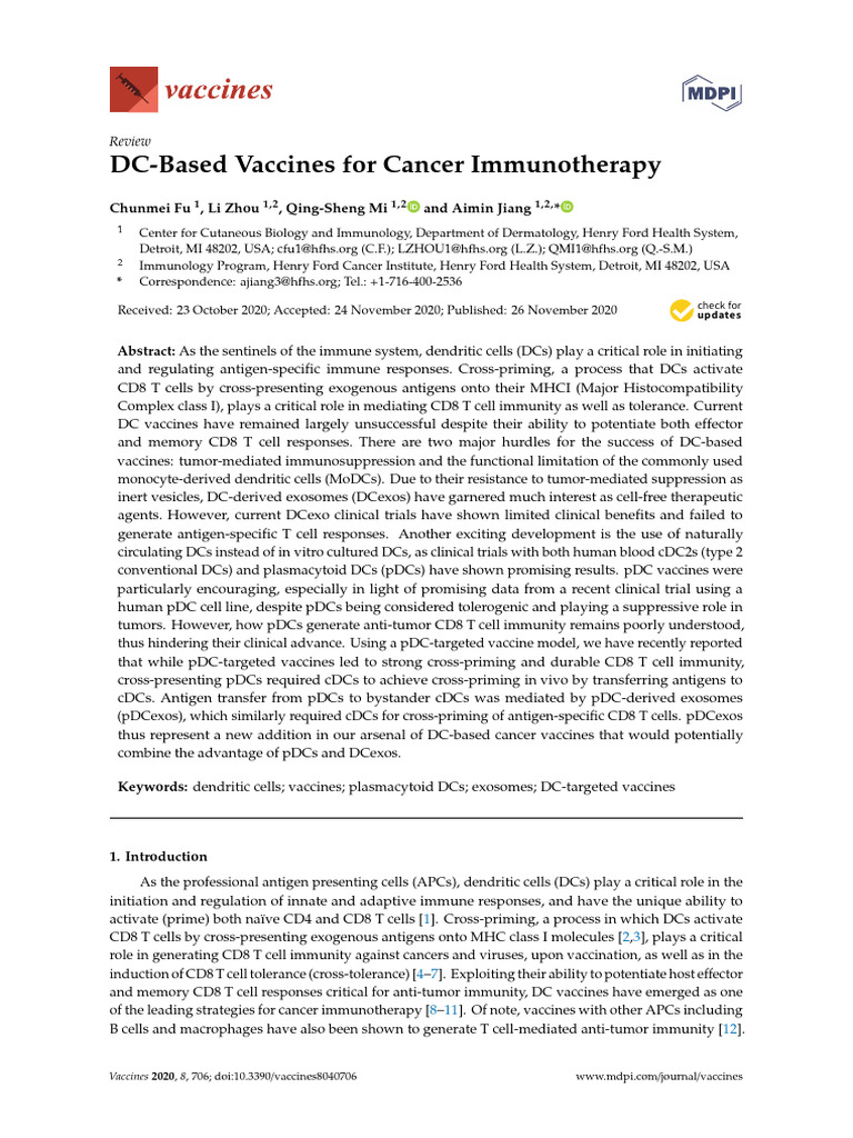 DC-Based Vaccines For Cancer Immunotherapy | PDF | Dendritic Cell ...