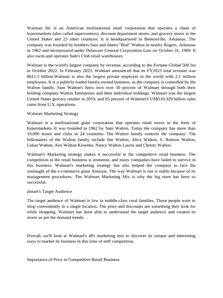 Walmart's Targeted Marketing Strategy | PDF | Walmart | Retail