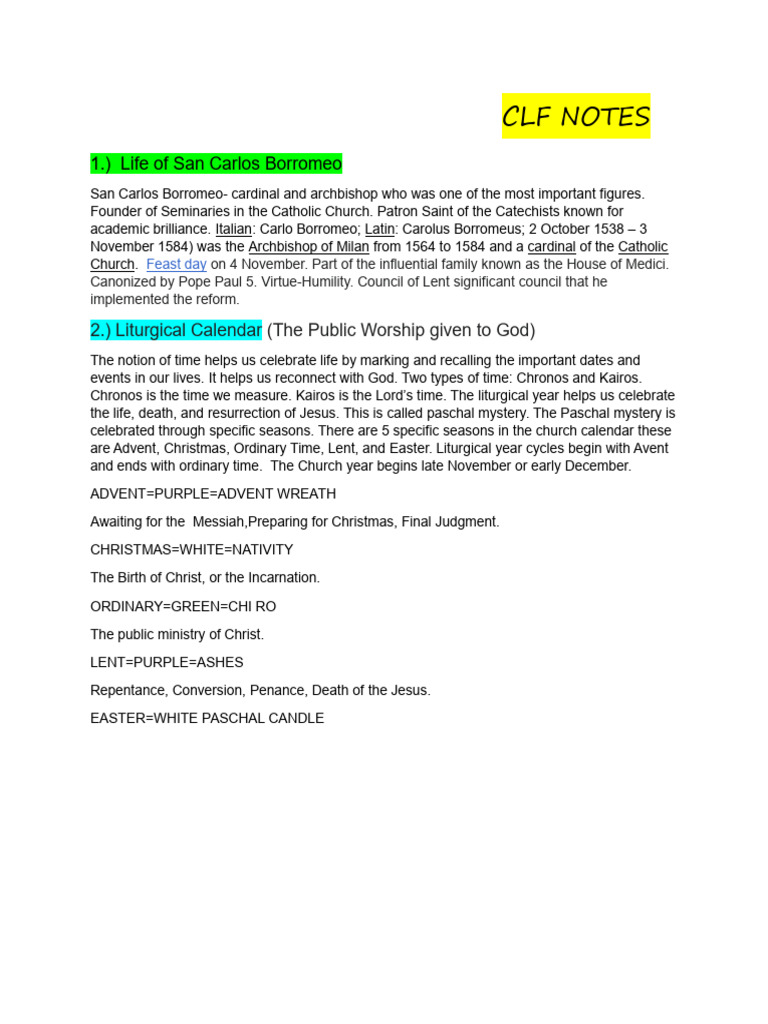 Clf 2nd qt notes pdf liturgical year easter