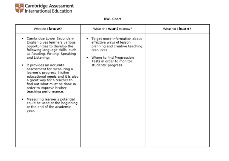 1.2-Cambridge-Lower-Secondary-English-KWL-Chart | PDF