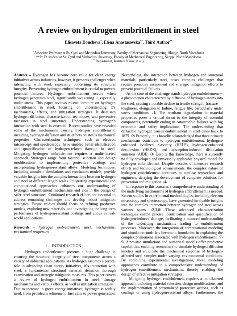 Hydrogen Embrittlement in Steel | PDF