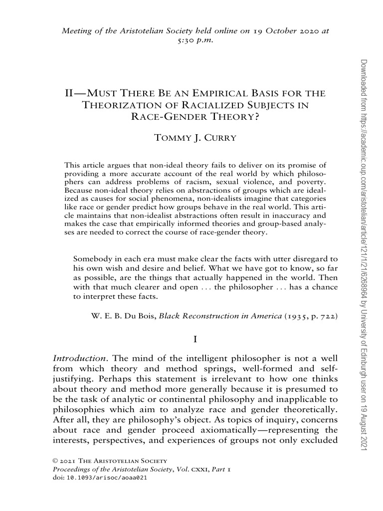 Must There Be An Empirical Basis For The Theorization of Racialized ...