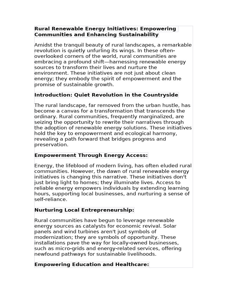Rural Renewable Energy Initiatives | PDF | Sustainability | Social Science